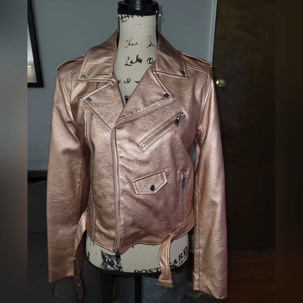 Rose Gold Faux Leather Biker Jacket (NWT)